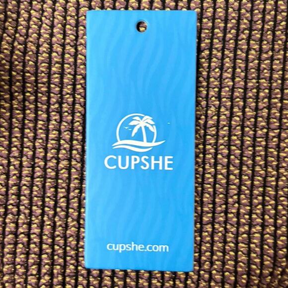 Cupshe Rib Mineral Wash Scoop Neck Top & Hipster Bikini Set Sz M Brown NWT - Picture 9 of 11